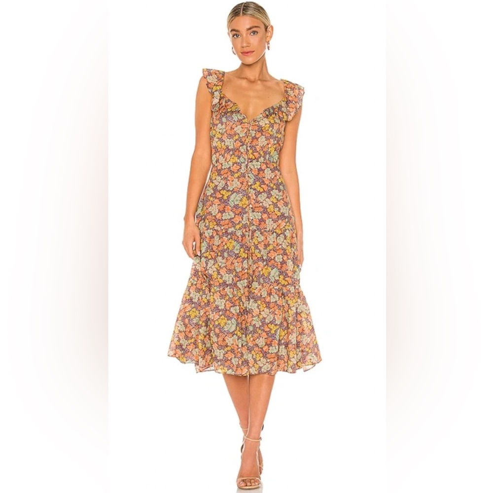 Veronica Beard Malgosia Floral-Print Button-Front Ruffle cottage Midi Dress‎